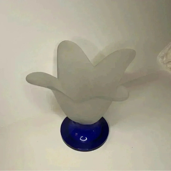 COBALT BLUE GLASS  Tulip/Lily  Shape Vase FROSTED WHITE  Planter  CANDLE HOLDER - Picture 2 of 4